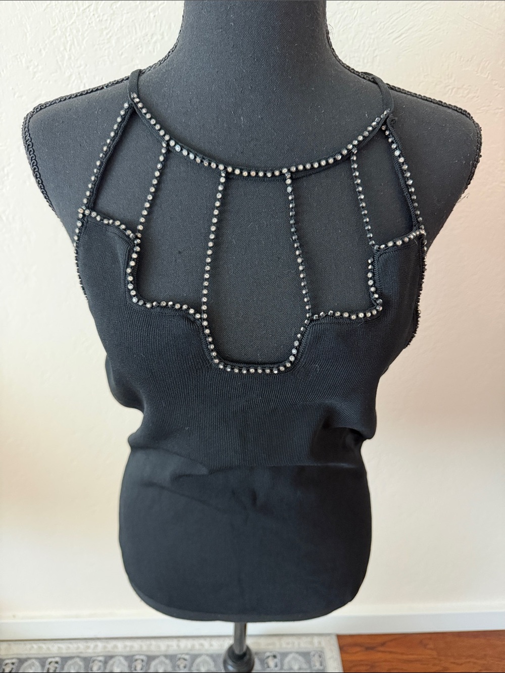 Vintage Y2K Black Beaded Illusion Tank Top size Large